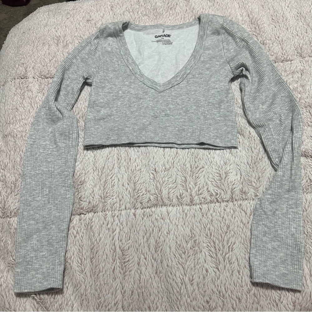 Garage Light Gray Ribbed Crop Top